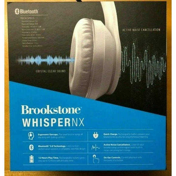 Brookstone WhisperNX Active Noise-Cancelling Bluetooth Headphones , White - Picture 6 of 7